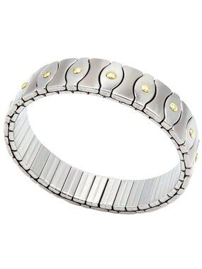 Vintage Milor Italy Stainless Steel & 18K Gold Stretch Expansion Link Bracelet